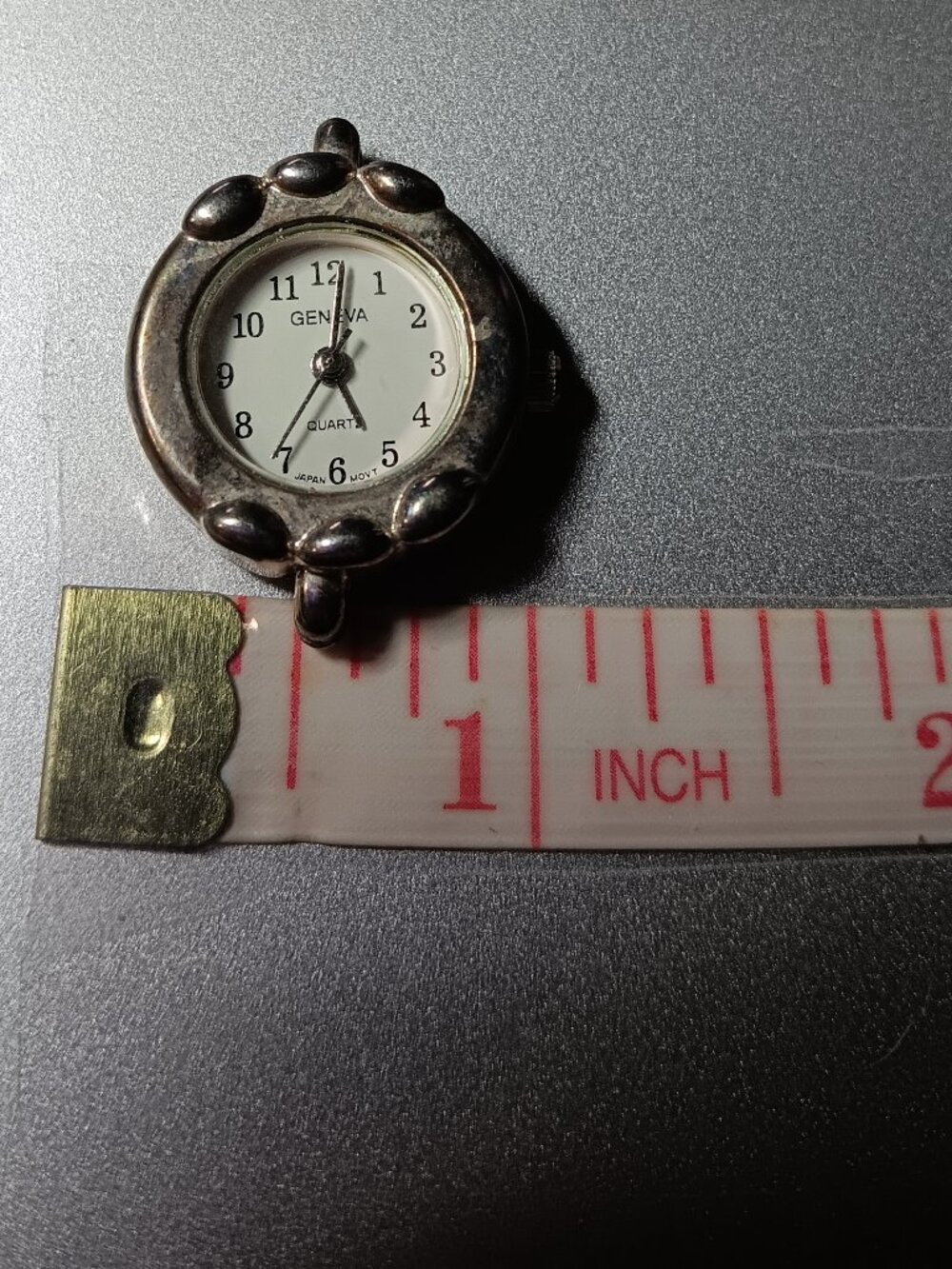 Vintage Geneva Quartz Watch Face Pendant – Silver Tone Beaded Bezel Charm